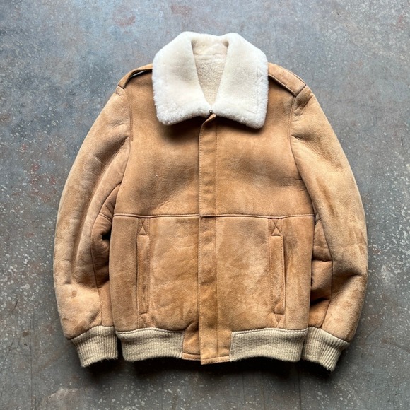 Raleghs Other - VTG 80s Raleghs Sheepskin Shearling Wool Lined Suede Leather Bomber Jacket 38